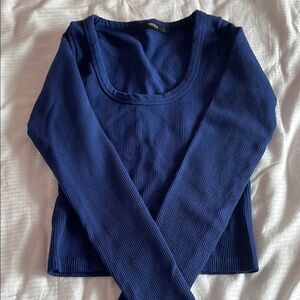 Ribbed Blue Long Sleeve Top